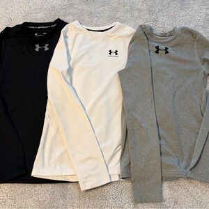 Youth Under Armour Trio: Black, White, and Gray Long Sleeve Shirts - size medium